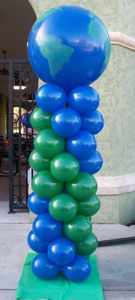 its earth week.   Call us for your earth balloon decor  Did you know that latex balloons are completely safe to the environment.   they are natural rubber, and degrade the same way as an oak leaf. Earth Day Balloons, Earth Day Balloon Garland, Earth Day Party Decorations, Earth Day Event Ideas, Globe Balloons, Earth Balloon, Balloons Columns, Multicultural Night, Holiday Balloons