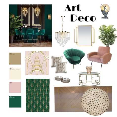 View this Interior Design Mood Board and more designs by Brooklyn Interior Design on Style Sourcebook Art Deco Mood Board, Artdeco Interiors, Modern Art Deco Interior, Art Deco Style Interior, Art Deco Room, Art Deco Living, Art Deco Living Room, Art Deco Bar, Art Deco Bedroom