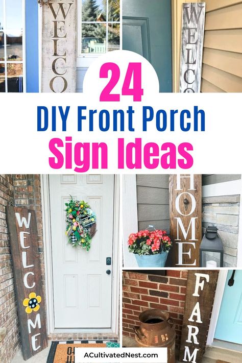 24 DIY Front Porch Signs Ideas- If you want a lovely way to welcome visitors to your home on a budget, then you need to make one of these DIY front door signs! | #diyProjects #DIYs #frontPorchDecor #welcomeSign #ACultivatedNest Front Porch Sign Ideas, Easy Diy Front Porch, Porch Sign Ideas, Diy Window Box Planter, Rustic Front Porch, Porch Diy, Window Boxes Diy, House Numbers Diy, Porch Wood