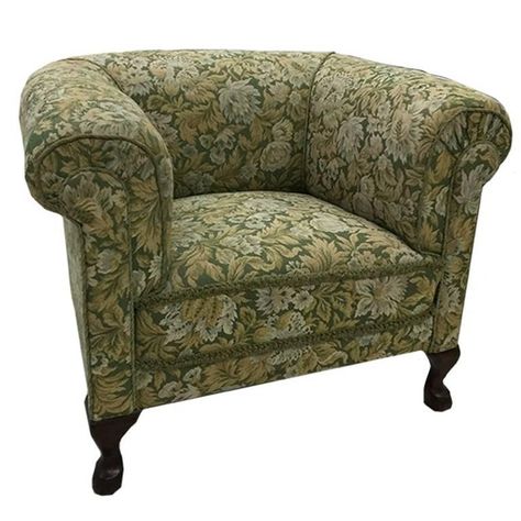 Antique Accent Chair, Vintage Arm Chair, Antique Couch, Floral Armchair, Green Floral Fabric, Rolled Arm Chair, Vintage Couch, Patterned Armchair, Vintage Armchair