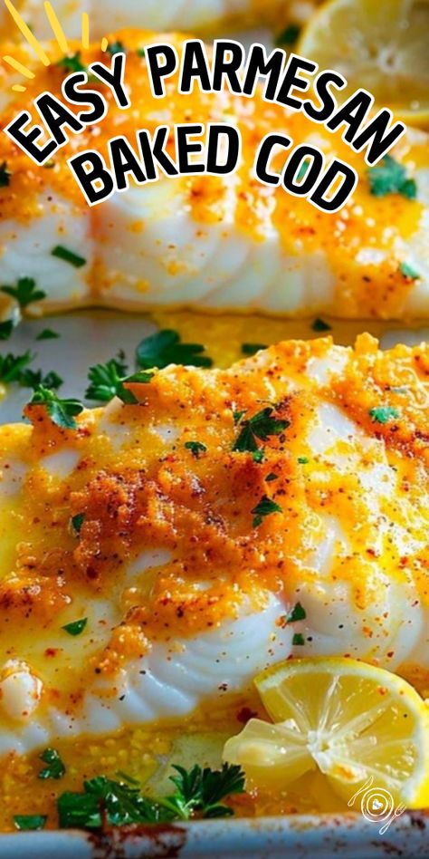 Parmesan Baked Cod Seasoned Fish Recipes, Family Fish Recipes, Sides With Cod Fish, Baked Cod With Brown Butter, Easy Cod Recipes Healthy, Whitefish Recipes Baked, Long Cod Recipes, Bake Cod Recipes Oven, Shrimp And Fish Recipes