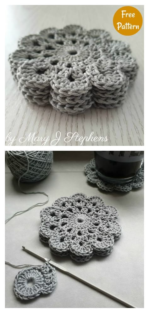 Beau Crochet, Crochet Coasters Free Pattern, Flower Coaster, Confection Au Crochet, Crochet Coaster Pattern, Crochet Coaster, Crochet Simple, Crochet Diy, Basic Crochet Stitches