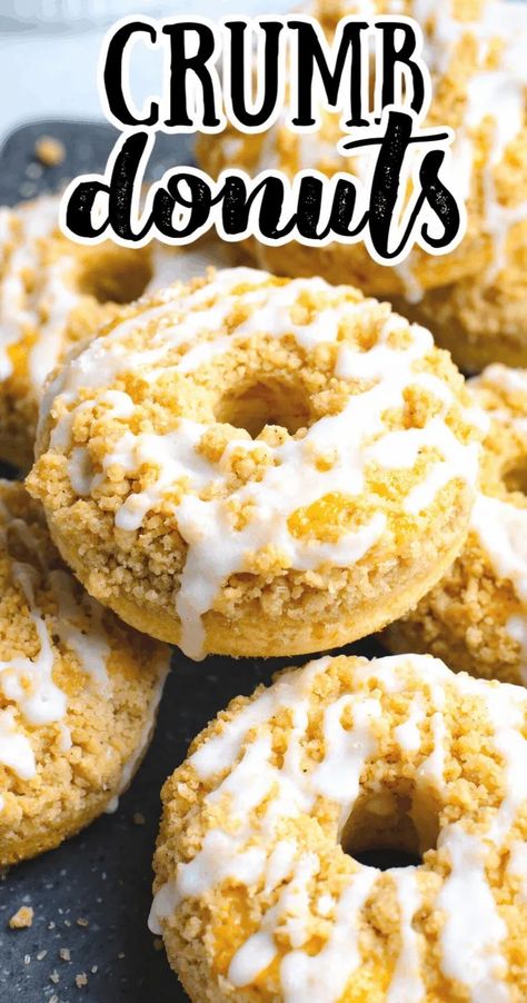 Coffee cake crumb donuts that are baked and not fried! Soft, fluffy vanilla cake donuts with a delicious cinnamon brown sugar crumb topping and baked in a doughnut pan. It's such a delicious donut, and it's ready in just 30 minutes! #donuts #coffeecake #crumbdonuts #bakeddonuts The Best Coffee Cake, Best Coffee Cake, Fluffy Vanilla Cake, Donut Calories, Cake Donuts Recipe, Doughnut Pan, Yeast Donuts, Baked Donut Recipes, Filled Donuts