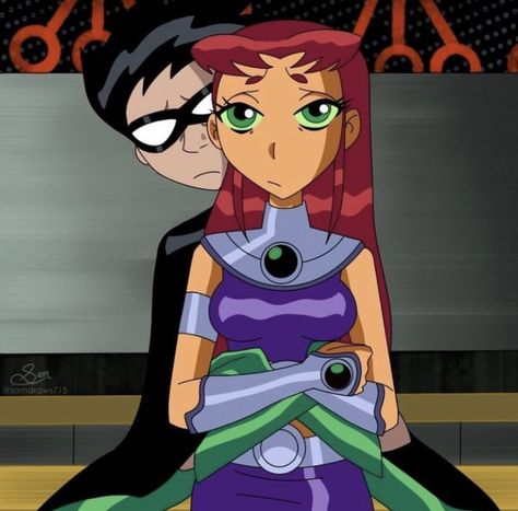 Starfire And Robin Couple Costume, Star Fire And Robin Matching Pfp, Iconic Cartoon Couples, Star Fire And Robin, Robin X Starfire, Couple Cartoon Characters, Robin And Starfire, Anime Banners, Titans Robin