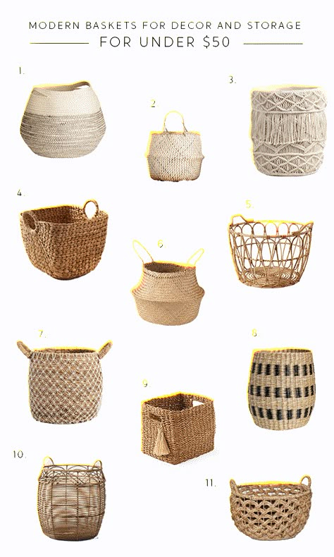 Modern Baskets for under $50 #baskets #storage #organizing Baskets For Decor, Baskets For Storage, Modern Baskets, Storage House, Home Decor Baskets, Blanket Storage, Diy Crafts To Sell, Basket Decoration, Plant Decor