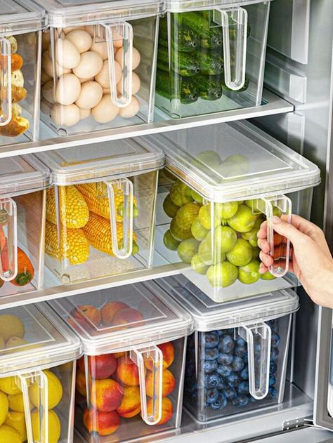 Refrigerator Storage Box Fresh-keeping Container For Kitchen Vegetable, Fruit, Egg And More | SHEIN USA Gerobak Dorong, Pantry Inspiration, Fridge Organisers, Kitchen Organization Pantry, Fridge Storage, Kitchen Pantry Design, Refrigerator Organization, Refrigerator Storage, Fridge Organization