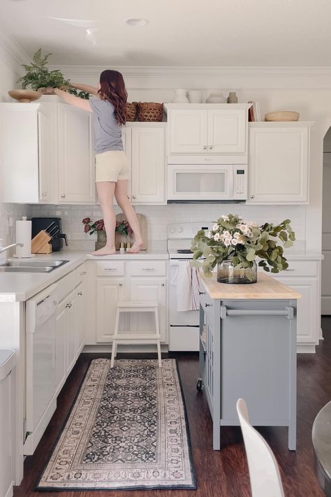 Baskets On Top Of Kitchen Cabinets, Baskets Above Kitchen Cabinets, Decorate Top Of Kitchen Cabinets, Top Kitchen Cabinets Decor, Character Kitchen, Above Cabinet Decor Kitchen, Top Of Cabinet Decor, Above Cabinet Decor, Space Above Kitchen Cabinets