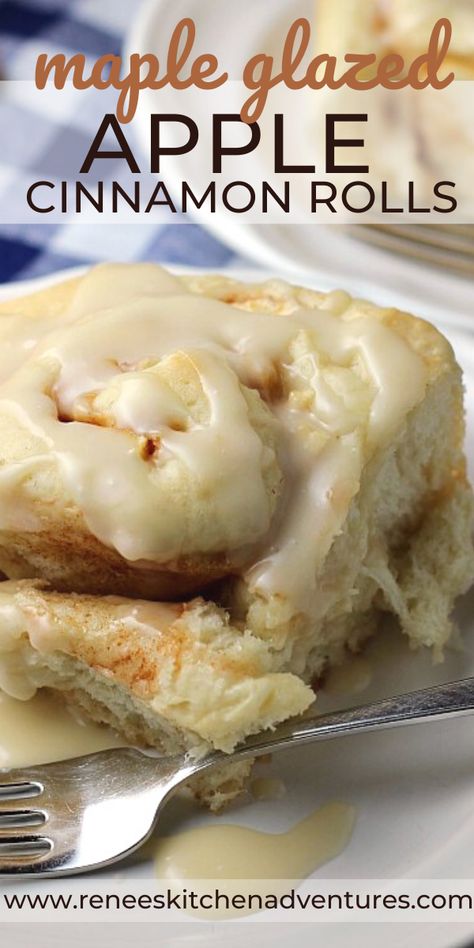 Apple Cinnamon Rolls with Maple Glaze by Renee's Kitchen Adventures is an easy recipe for homemade cinnamon rolls studded with fresh apple chunks and frosted with maple icing. Perfect breakfast or sweet snack recipe! #RKArecipes #BakeitYourself #Homemadecinnamonrolls #CollectiveBias#ad Apple Twist, Cinnamon Rolls From Scratch, Rolls Homemade, Cinnamon Roll Recipe Homemade, Fluffy Cinnamon Rolls, Cinnamon Roll Recipe, Apple Cinnamon Rolls, Sweet Breakfast Treats, Breakfast Sweets