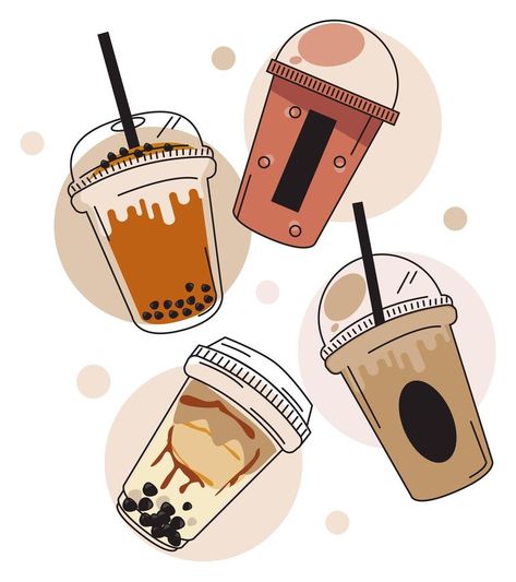 four bubbles milks Milktea Logo Design Ideas Aesthetic, Bubble Tea Graphic Design, Boba Illustrations, Boba Tea Drawing, Bubble Tea Drawing, Milktea Logo, Minuman Aesthetic, Burger Cartoon, Starbucks Art