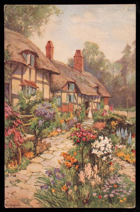 Cottage Painting, Bel Art, Storybook Cottage, Cottage Life, Cottage Art, Art Et Illustration, Aesthetic Painting, Art Vintage, Pretty Art