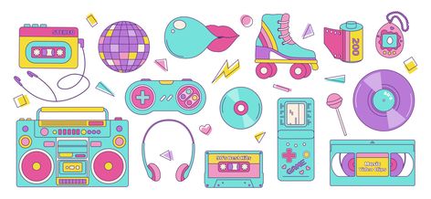 Set of colorful elements 80s 90s, retro badge, emblem, fashionable patch. Vector illustration 23940454 Vector Art at Vecteezy 80s Aesthetic Retro Outfits, 80s Icons Aesthetic, 90s Elements, Retro Outfits Party, 80s Illustration Graphics, 80s Logo Design Retro, 80s Aesthetic Outfits, 80s Aesthetic Retro, Retro Stickers 80s