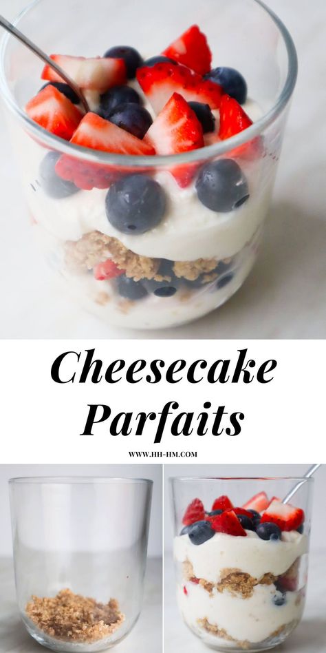 Cheesecake parfaits recipe! Yes, it’s just what you think - an easy cheesecake in a glass without the fuss of arranging too much, it’s the best no-bake dessert recipe! Cheesecake Parfait Cups, No Bake Cheesecake Parfait, Cheesecake In A Glass, Cheesecake Parfait Recipes, Cheesecake Parfait, Healthy Parfait, Cheesecake Desserts Recipes, No Bake Cherry Cheesecake, Cheesecake Parfaits