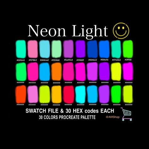 Neon Light Color, Color Palette, Neon, Bright, iPad, Procreate App, Swatches, Procreate Tools, HEX code, Instant Download, Digital Download Neon Procreate Palette, Neon Lights Color Palette, Neon Colour Combinations, Neon And Pastel Color Palette, Black Light Color Palette, Rgb Colour Palette, Neon Pallete Color, Bright Color Palette Neon, Dark Neon Color Palette