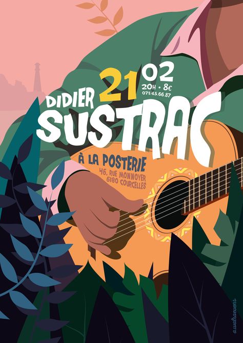 Flyer Design Illustration, Music Illustration Poster, Bossa Nova Poster, Event Design Branding, Making Posters, Guitar Illustration, Illustration Art Kids, Naive Illustration, Animal Illustration Art