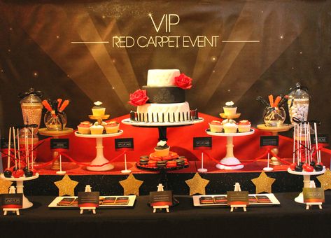 Photo 1 of 13: VIP Red Carpet Event / Birthday "VIP Red Carpet Event 21st Dessert table" | Catch My Party Vip Red Carpet, Red Carpet Theme, 60th Birthday Decorations, Hollywood Party Theme, Red Carpet Party, Casino Decorations, Hollywood Theme, Casino Night Party, Hollywood Party