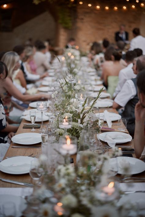 Family-style wedding dinner with long banquet tables, surrounded by fun vibes and laughter! 🍽️✨ With amazing lush white and green centerpieces adding to the ambiance! Wedding Planner @despinoywedding Wedding Planner team @lovelytime_event Venue @domainedevalbonne Photographer @benjaminwheeler Videographer @sobyfilms Flowers @elles_designer_floral MUAH @trinejuel Celebrant @tevyceremony Caterer wedding day @traiteurbrunet Caterer welcome & brunch @citronpavot Champagne & Wines @pepites_de_vin... Banquet Style Wedding Tables, White And Green Centerpieces, Live Band Wedding, Family Style Weddings, Fun Vibes, Green Centerpieces, Provence Wedding, Banquet Tables, Wedding Dinner