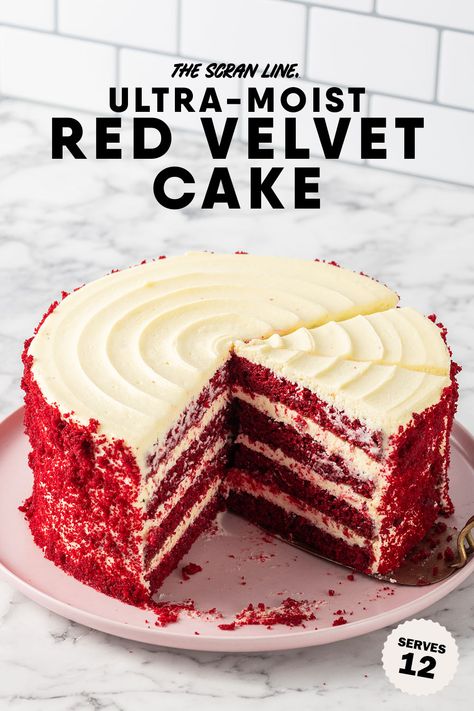 There’s a reason why they call this soft and ultra-moist Red Velvet Cake the queen of desserts. When baked right, the result is an ULTRA-MOSIT, lightly cocoa flavored cake that when paired with my dreamy Cream Cheese Frosting is a melt in your mouth experience in every bite. Click on the image to grab the step-by-step recipe now! Red Velvet Cake Smitten Kitchen, Red Velvet Cake Without Red Dye, Red Velvet Cake With Sour Cream, Moist Red Velvet Box Cake Recipe, Red Velvet Cake Cream Cheese Frosting, Red Velvet Ganache, The Best Red Velvet Cake Recipe, Queen Cakes Recipe, Wedding Red Velvet Cake