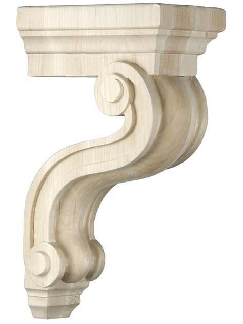 Scroll Design Corbel in 2 Sizes with Choice of Wood | House of Antique Hardware Iron Corbels, Picture Rails, Wooden Shelf Brackets, Wood Furniture Legs, Sconces Living Room, Wood Corbels, Wood House, Wooden Shelf, Antique Hardware