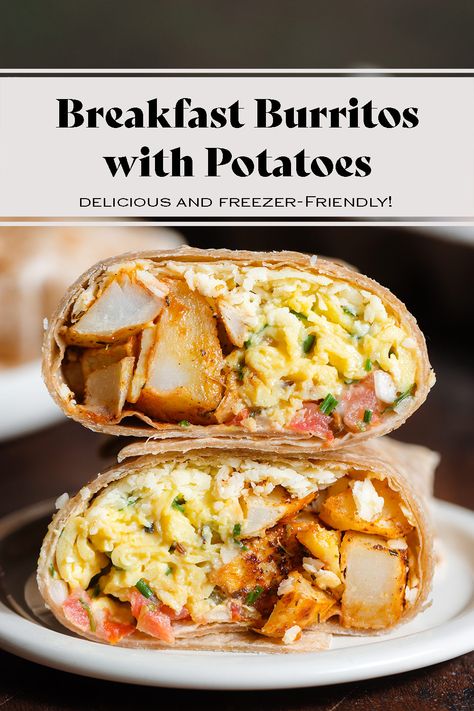 These Breakfast Burritos with Potatoes are really easy to make and freezer-friendly so they're the perfect savory breakfast to make ahead, defrost, and reheat as needed! They're filling, satisfying, healthy, and vegetarian!