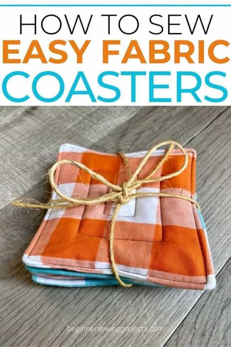 Fall Coasters Sewing, Small Scrap Sewing Projects, Christmas Coasters Diy Sewing, Easy Holiday Sewing Projects, What To Do With Leftover Fabric, How To Sew Coasters, Christmas Sewing Ideas To Sell, How To Make Fabric Coasters, Beginner Sewing Machine Projects Easy