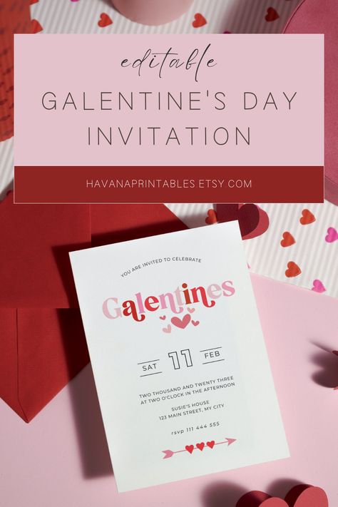 Get the girls together for brunch and bubbles to celebrate Galentine's Day. This invitation can be easily edited in Canva. Change the date, time, location and font to suit you. Not too sure how to use Canva? You'll get a completely FREE bonus Canva Basics e-book with your purchase! Galentines Party Invitations Free, Galentines Brunch Invitation, Valentines Day Invite, Valentines Party Invite, Valentine’s Day Invitation, Galentines Party Invites, Galentines Invite Ideas, Galentines Party Invitation, Valentines Invite