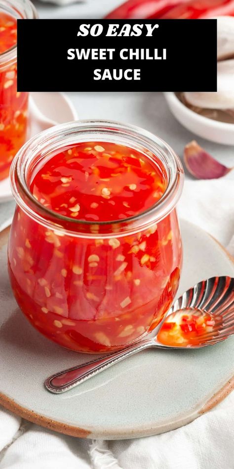 You will find many ways in which to enjoy my homemade Sweet Chilli Sauce and you will be pleasantly surprised how easy it is to make. It is made from ingredients that are readily available and, as with all foods that we make ourselves, we can control the quality of the ingredients which we use. It is certain to become a staple condiment in your home! Sweet Chilli Sauce Recipe, Homemade Sweet Chili Sauce, Sweet Chili Sauce Recipe, Asian Dipping Sauce, Chili Sauce Recipe, Homemade Sauce Recipes, Sweet And Spicy Sauce, Sweet Chilli Sauce, Sweet Chilli