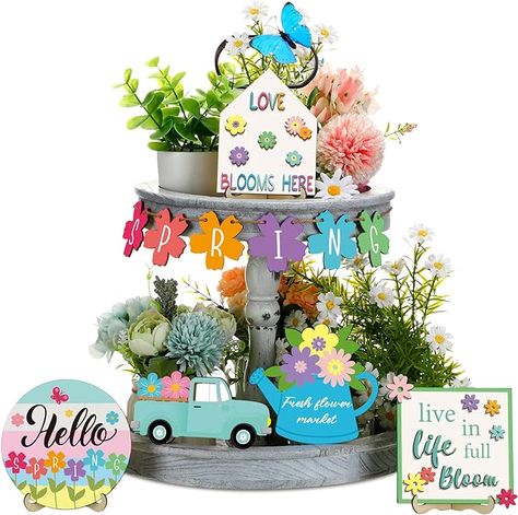 Amazon.com: 11 Pcs Hello Spring Tiered Tray Decor Set Spring Flower Table Wooden Sign Market Tabletop Spring Decor Blooms Truck Rustic Farmhouse Table Decor for Kitchen Home Easter Spring Party Decor (Spring) : Home & Kitchen Spring Tiered Tray, Spring Tiered Tray Decor, Spring Party Decorations, Farmhouse Table Decor, Rustic Farmhouse Table, Spring Party, Spring Table, Spring Easter Decor, Hello Spring