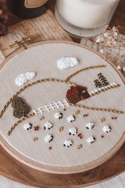 Sheep Embroidery, Farm Embroidery, Spring Embroidery, Christian Embroidery, Sheep Pattern, Beginner Embroidery, Diy Embroidery Designs, Embroidery Diy, Wool Embroidery