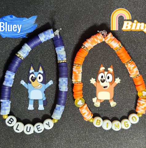 Bingo (Kids) Heishi Bracelet #handmadebracelet #heishibracelets #beadedbracelets #bracelets #personalizedbracelets #personalizedbracelet #bingo #bingoandbluey #blueyandbingo #blueyandfriends #blueandfamily #bingobracelet #bingobracelets #blueybracelets #blueybracelet Clay Bead Bracelet Ideas Not Preppy, Cute Clay Bracelets Ideas, Circle Bead Bracelet Ideas, Inside Out Bracelet Ideas, Bracelet Ideas Clay Beads Y2k, Cute Clay Bead Bracelet Ideas Winter, Bracket Inspo Beads, Bluey And Bingo Bracelets, Bracelet Ideas Flat Beads