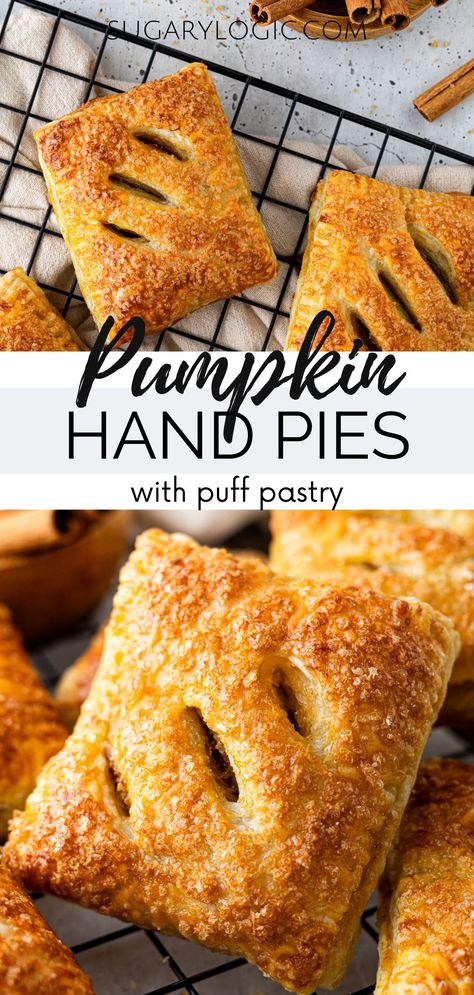 Hand Pies With Puff Pastry, Puff Pastry Pumpkin, Dark Forest Background, Easy Hand Pies, Pumpkin Hand Pies, Leaves Texture, Pumpkin Filling, Quick Baking, Puff Pastry Crust