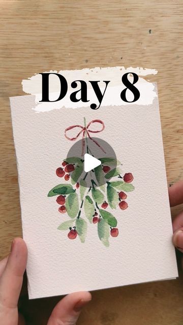 Painting Christmas Cards Watercolors, Mistletoe Watercolor Christmas, Watercolor Christmas Cards Ideas Simple Diy, Watercolor Christmas Art Simple, December Painting Ideas, Easy Watercolor Holiday Card, Easy Watercolor Christmas Cards Video Tutorials, Christmas Watercolor Ideas Easy, Watercolor Holiday Card Ideas