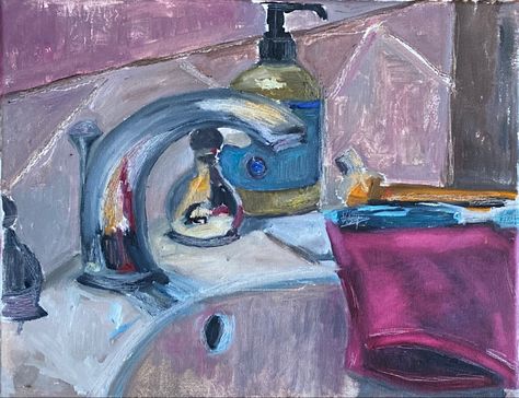 Art painting bathroom sink pink chrome oil painting painting of a sink bathroom sink oil painting Painting Bathroom Sinks, Global Textiles, Pink Chrome, Painting Painting, Sink Bathroom, Painting Bathroom, Art Inspiration Drawing, Surreal Art, Artsy Fartsy