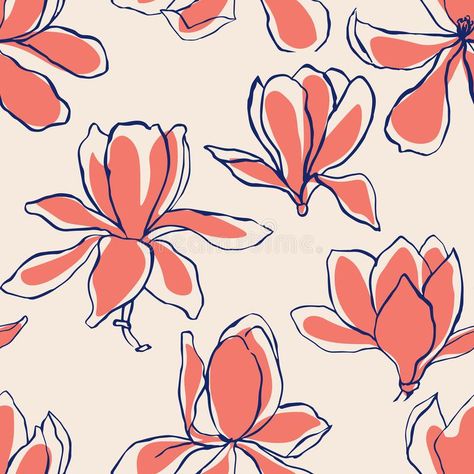 Modern abstract Magnolia flowers background. Floral Seamless pattern. Pastel scandinavian colors palette. Textile composition, h vector illustration Modern Flower Pattern, Abstract Flowers Illustration, Flowers Background Drawing, Magnolia Flower Illustration, Abstract Floral Illustration, Abstract Floral Print Pattern, Abstract Magnolia Painting, Modern Flower Illustration, Abstract Flower Print