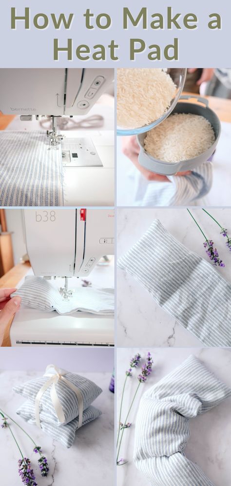 Step by step images of Makyla sewing a rice heating pad Diy Heat Pads Microwavable, Handmade Heating Pads, Sewing Heating Pads, Sewing Rice Heating Pad, Heating Pad Sewing Pattern, Heat Bags Diy How To Make, Sew Rice Heat Pack, Diy Heat Pack Microwave, Diy Cotton Fabric Projects