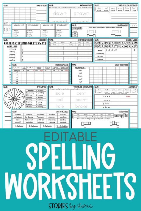 Free Spelling Worksheets For Any List, 1st Grade Spelling Practice Ideas, Spelling Word Study Ideas, Grade 3 Spelling Worksheets, Spelling List Activities, 3rd Grade Ela Worksheets Free Printable, Editable Spelling Worksheets, Free Printable Spelling Worksheets, Spelling Worksheets 4th Grade