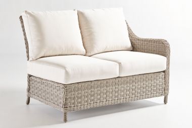 Outdoor | Mayfair | 77872 Mayfair One Arm Loveseat Right-Side Facing | South Sea White Rattan Colonial Set Sofa, Contemporary Patio Furniture, Resin Wicker Furniture, Resin Wicker Patio Furniture, Rattan Loveseat, Outdoor Wicker Patio Furniture, Wicker Loveseat, Sectional Patio Furniture, Wicker Dining Chairs