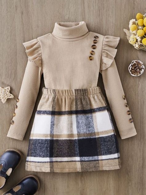 Girls Fashion Kids, Plaid Print Skirt, Toddler Girl Clothes, Girls Dress Outfits, Kids Dress Patterns, Kids Dress Wear, Classy Dress Outfits