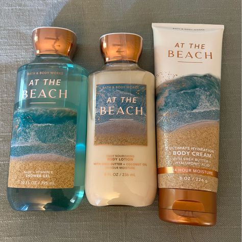 Bath & Body Works At The Beach Set Includes Shower Gel/Body Wash, Body Lotion, And Body Cream All Brand New And Unused Retail For $15-$17 Each/$45-$51 Total What It Smells Like: The Perfect Beach Day (Sand, Sun, Waves And All). Fragrance Notes: Frangipani Blossoms, Toasted Coconut And Bergamot Waters. At The Beach Perfume, Bath And Body Works Beautiful Day, Bath And Body Works Beach, Bath And Body Works At The Beach, Bath And Body Works Summer Scents, At The Beach Bath And Body Works, Bath And Body Care Products, Blue Bath And Body Works, Citrus Body Lotion