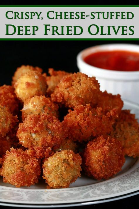 Fried Olives Recipe, Deep Fried Fair Food, Fried Olives, Deep Fried Recipes, Stuffed Olives, New Air Fryer Recipes, Deep Fried Appetizers, Olive Recipes, Potluck Dishes