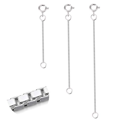 (Promoted) LANCHARMED 3 Pcs 925 Sterling Silver Box Chain Necklace Extenders | Durable Strong Removable Necklace Bracelet Anklet Extension Jewelry Making Chains (2 3 4 Inch, 0.8/1mm) (As an Amazon Associate I earn from qualifying purchases) #jewelryboxesforwomen Bracelet Extender, Box Chain Necklace, Necklace Extender, Sterling Necklaces, Silver Box, Fashion Jewelry Necklaces, 925 Sterling Silver Earrings, Box Chain, Necklace Bracelet