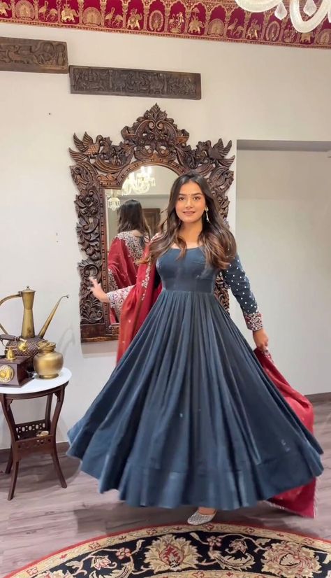 Velvet Anarkali, Blue Velvet Gown, Long Anarkali Gown, Plus Size Lehenga, Velvet Dressing Gown, Engagement Gown, Readymade Salwar Kameez, Gown With Dupatta, Long Anarkali