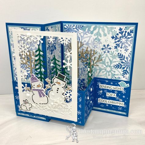 Folded Christmas Cards, Fancy Fold Card Tutorials, Card Making Templates, Gatefold Cards, Snowman Cards, Card Folds, Fold Cards, Up Book, Diy Christmas Cards