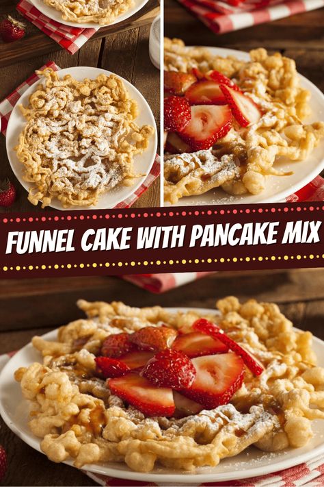 Making funnel cake with pancake mix couldn't be easier! All you need is one box, sugar, milk, and a few other staple ingredients. County Fair Funnel Cake Recipe, Pancake Mix Funnel Cake, Carnival Recipes, Easy Funnel Cake, Fair Funnel Cake Recipe, Easy Pancake Mix, Homemade Funnel Cake, Pancake Mix Recipe, Buttermilk Pancake Mix