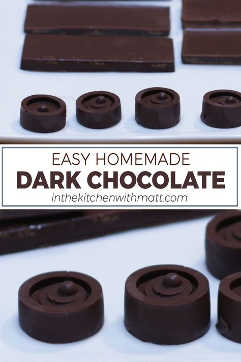 Plate of homemade dark chocolates Chocolate At Home, Homemade Dark Chocolate, Dark Chocolate Recipes, Homemade Chocolate Bars, Easy Candy Recipes, Chocolate Candy Recipes, Chocolate Recipes Homemade, Making Chocolate, Candy Recipes Homemade