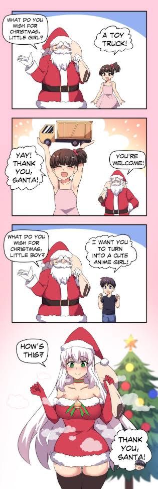 Funny Merry Christmas Memes, Anime Santa, Grumpy Cat Christmas, Christmas Memes, Funny Comic Strips, Anime Jokes, Anime Memes Funny, Fun Comics, Cute Comics