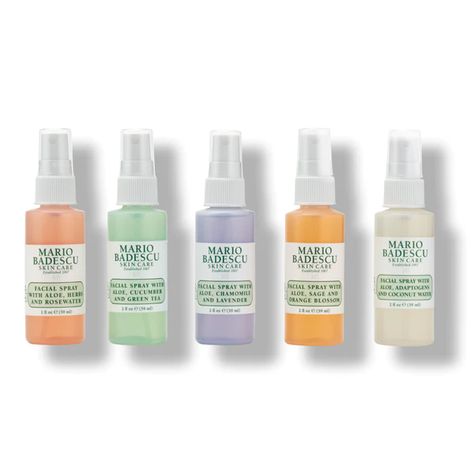 A collection of facial sprays in small bottles by Mario Badescu Oily Skin Routine, Holiday Skincare, Mario Badescu Facial Spray, Mens Grooming Kit, Skincare Gift Set, Facial Mist, Facial Spray, Face Mist, Mario Badescu