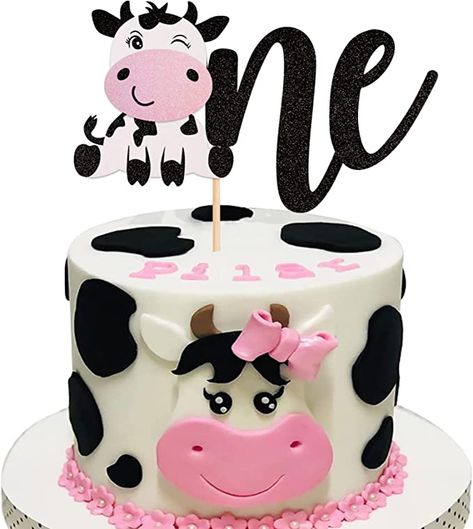 Holy Cow Im One Birthday Girl Cake, Cow Smash Cake Girl, Cow First Birthday Cake, Cow Theme Cake, Cow Cake Ideas, Farm Animals First Birthday, Cow Themed Cake, Cake Cow, Cow Print Cakes