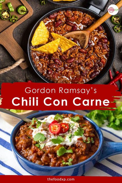 Gordon Ramsay's Chili Con Carne is loaded with veggies, beans, minced beef and chilies. It is speedy and easy to make recipe. THEFOODXP blog has the wholesome recipe for you to try. #gordonramsaychiliconcarne #gordonramsaychilicincarnerecipe #gordonramsayrecipes #chiliconcarne #chiliconcarnerecipe Mexican Chili Con Carne, Chilli Con Carne Recipe, Gordon Ramsey Recipes, Chili Con Carne Recipe, Carne Recipe, Con Carne Recipe, Minced Beef Recipes, Mexican Chili, Gordon Ramsay Recipe