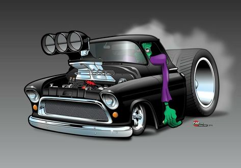 Hotrod Illustrations Cartoon Car Drawing, Cartoon Cars, Hot Rods Cars Muscle, Cool Car Drawings, Rat Fink, Car Artwork, Cartoon Car, Garage Art, Weird Cars