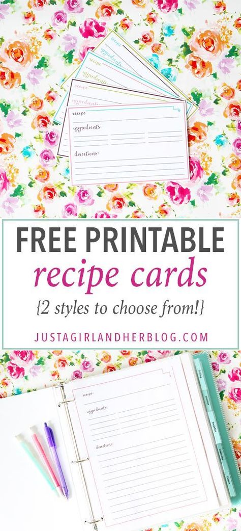 Love these super cute free printable recipe cards! She even gives two styles -- one type to fit in a recipe binder and also traditional 4 x 6 recipe cards! Head over to the post to print yours and organize your recipes! Printables Organizational, Recipes Printables, Recipe Printables, Recipe Cards Printable Free, Recipe Organizer, Microsoft Word Free, Recipe Book Diy, Recipe Builder, Binder Printables